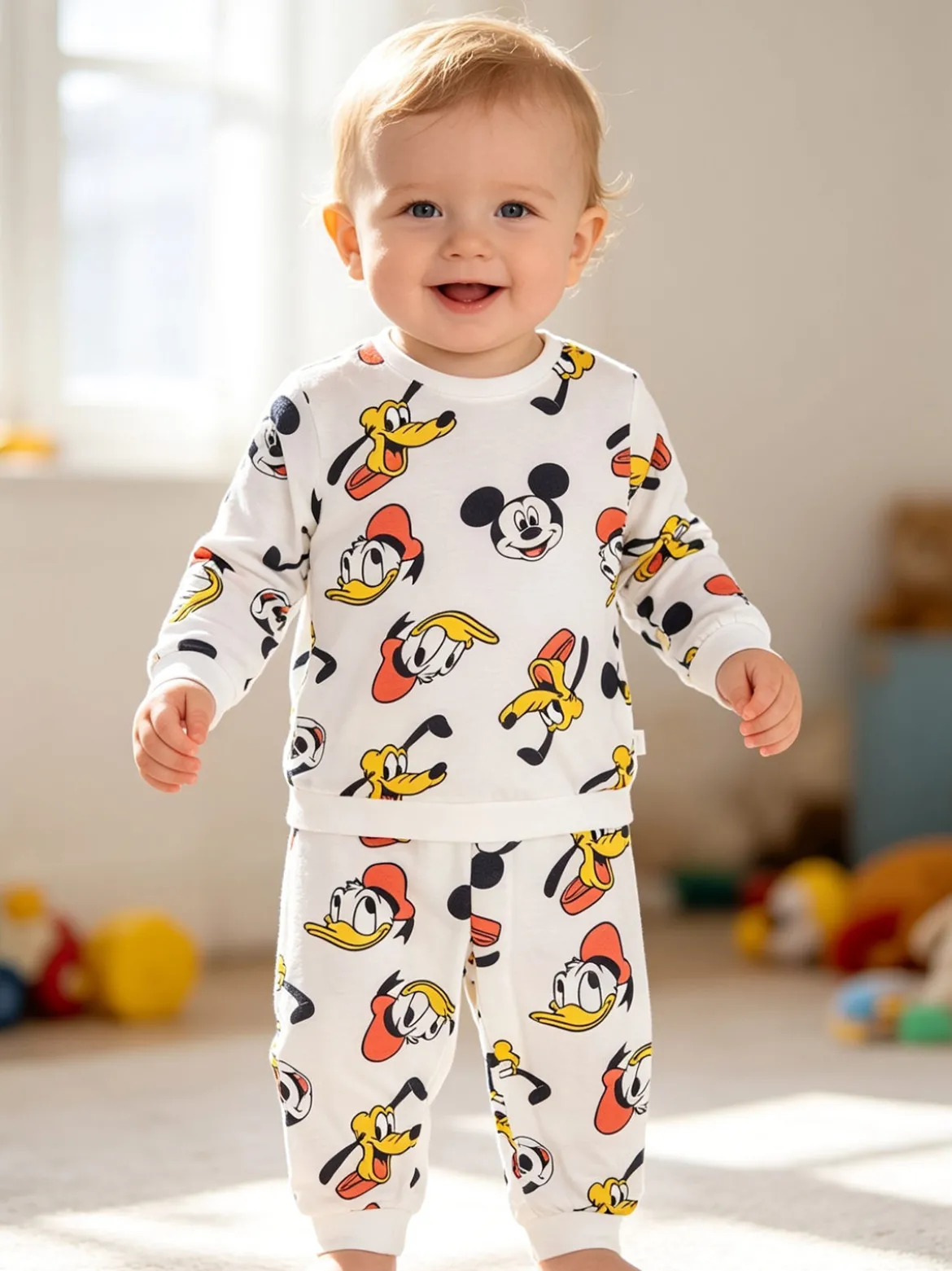 Disney Baby Pigiama da neonato in cotone con stampe Topolino - bianco