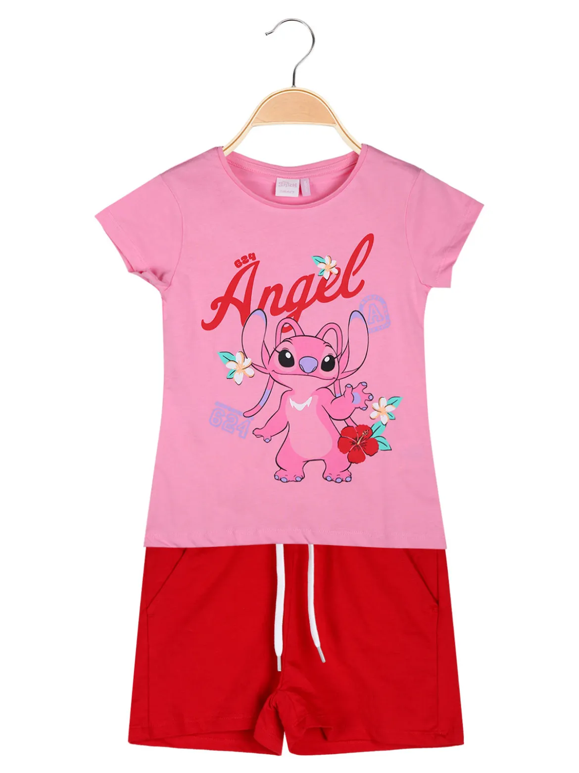 Disney Lilo & Stitch Completo corto da bambina in cotone con t-shirt e shorts con coulisse - rosa