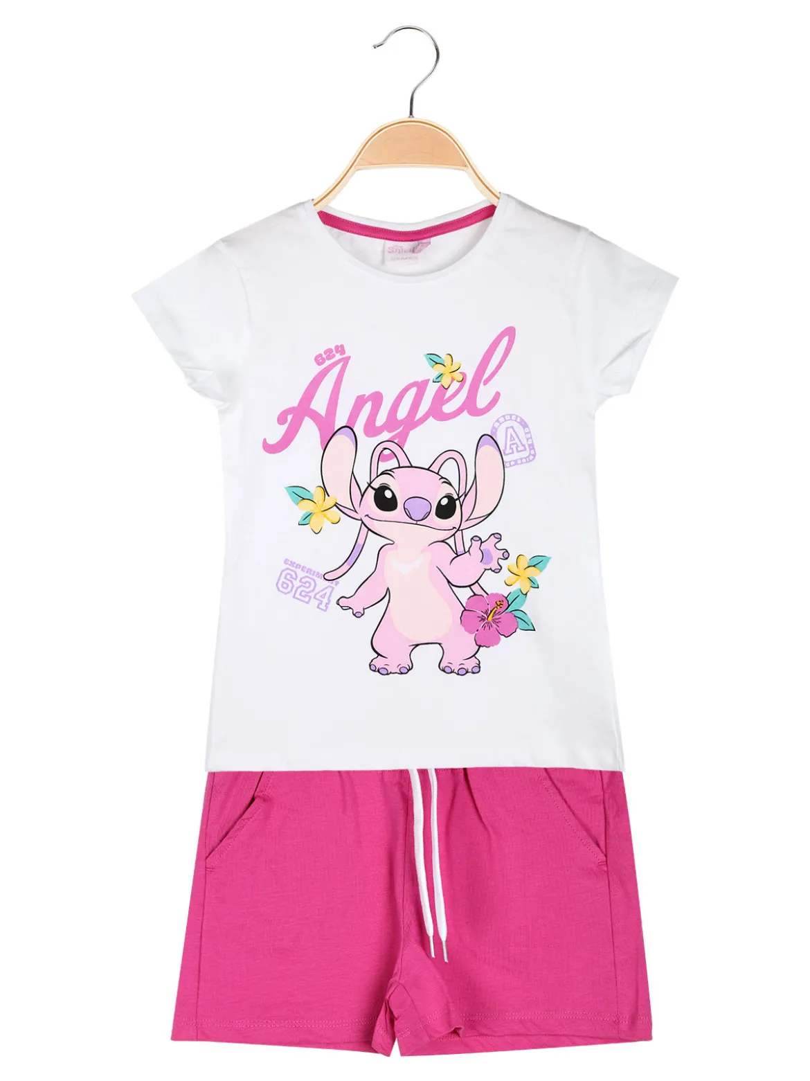 Disney Lilo & Stitch Completo corto da bambina in cotone con t-shirt e shorts con coulisse - bianco