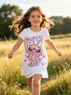 Disney Lilo & Stitch Maxi t-shirt da bambina in cotone con stampa personaggio - rosa