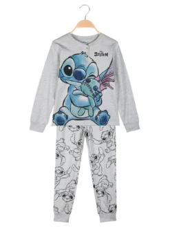 Disney Lilo & Stitch Pigiama lungo da bambina in cotone interlock - grigio chiaro