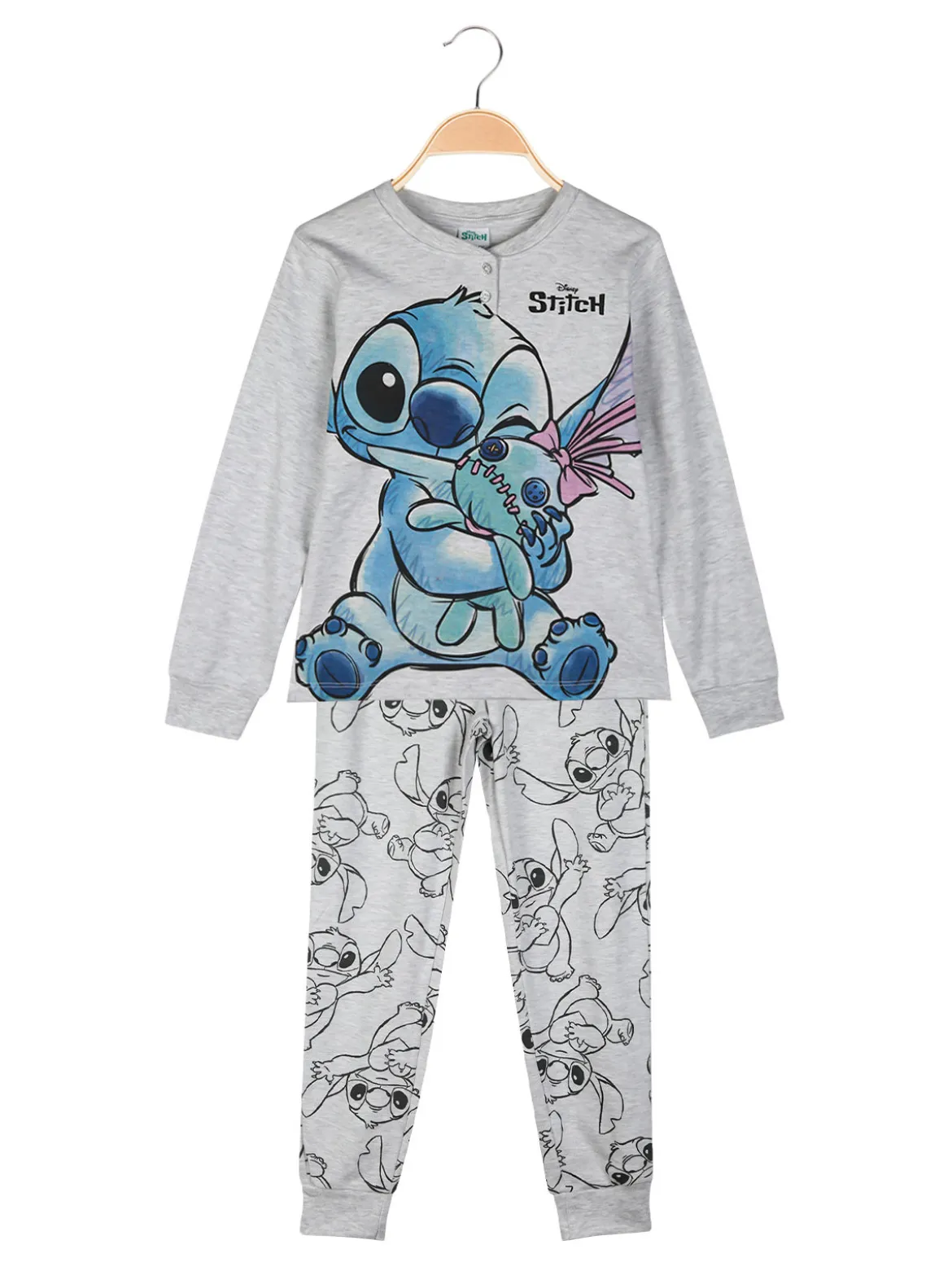 Disney Lilo & Stitch Pigiama lungo da bambina in cotone interlock - grigio chiaro