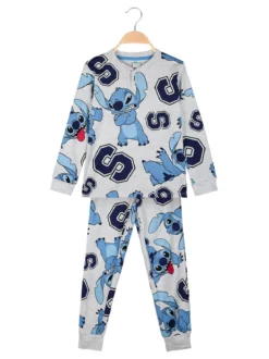 Disney Lilo & Stitch Pigiama lungo da bambino in cotone interlock - grigio chiaro