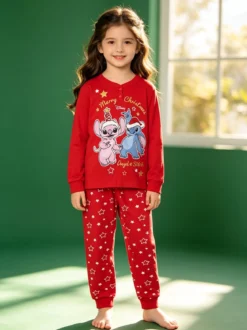 Disney Lilo & Stitch Pigiama natalizio da bambina in cotone - rosso