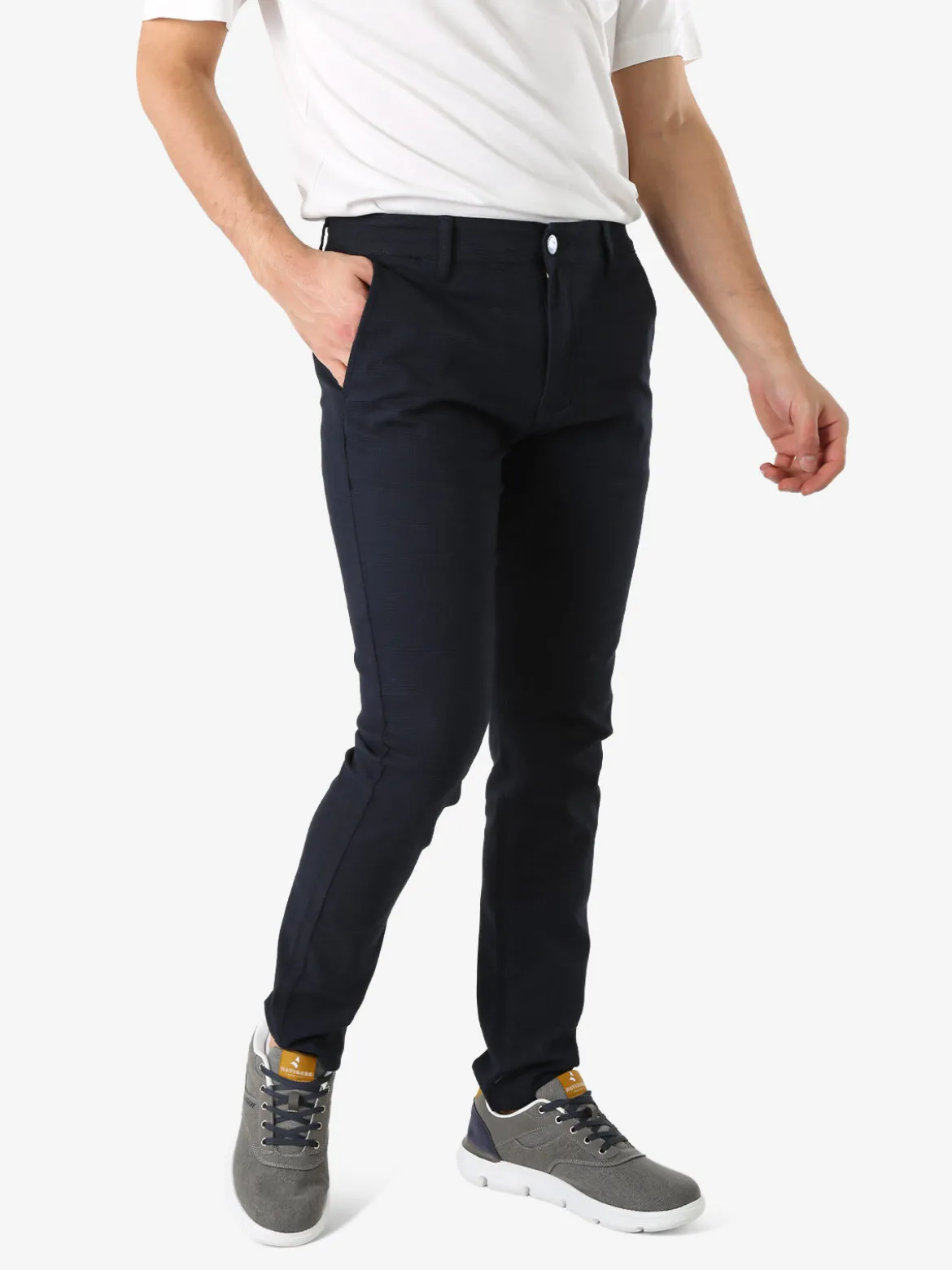 3-D Jeans Pantaloni casual da uomo slim fit con stampa pied de poule - blu scuro