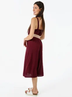 Doremi Tuta jumpsuite da donna a spalla stretta con scollo a V - bordeaux