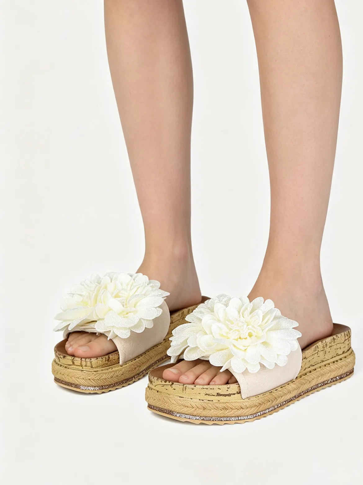 Econfort Ciabatte donna con fiore e platform - bianco