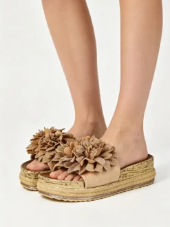 Econfort Ciabatte donna con fiore e platform - khaki