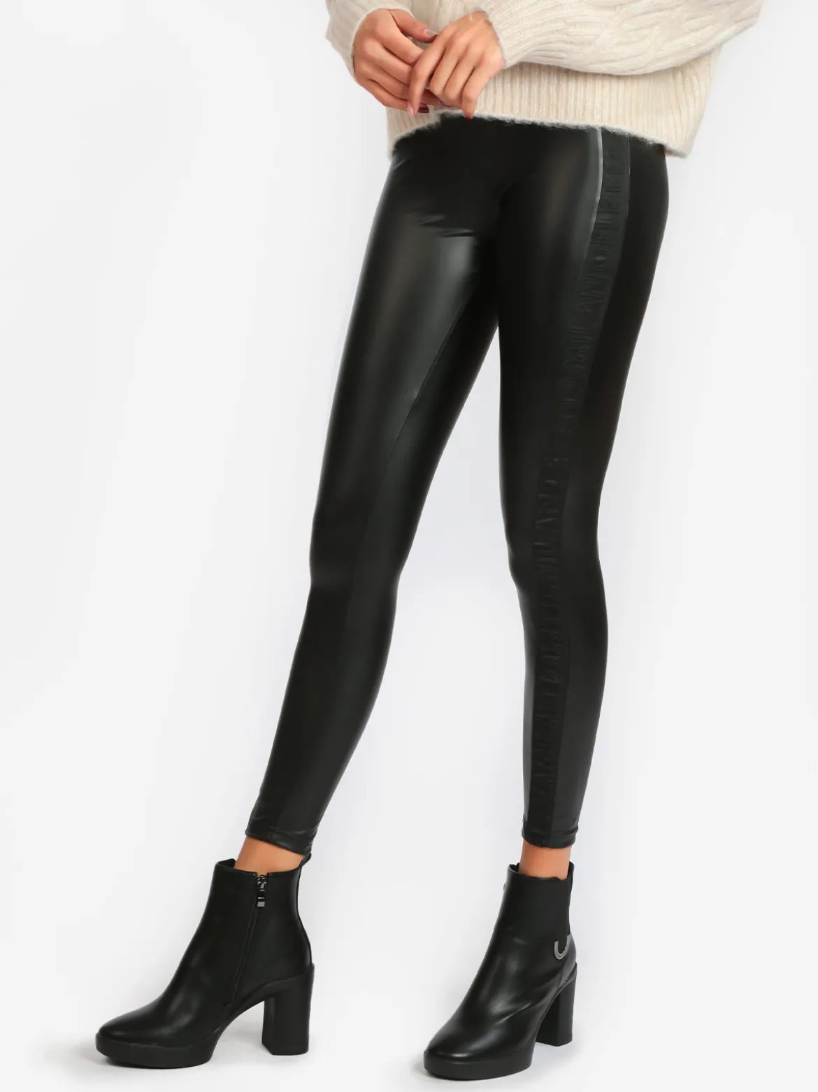 Eletta Leggings donna in ecopelle con scritta laterale