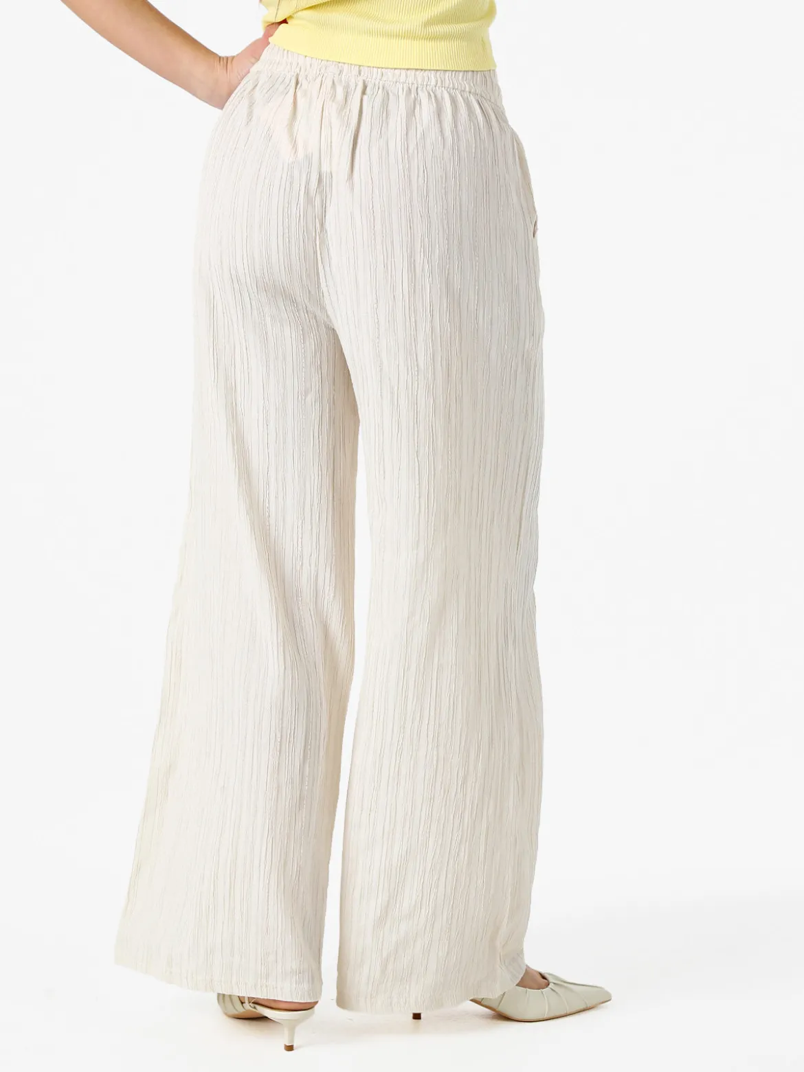 Eletta Pantaloni donna a palazzo con coulisse - panna