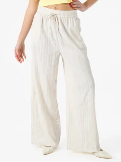 Eletta Pantaloni donna a palazzo con coulisse - panna