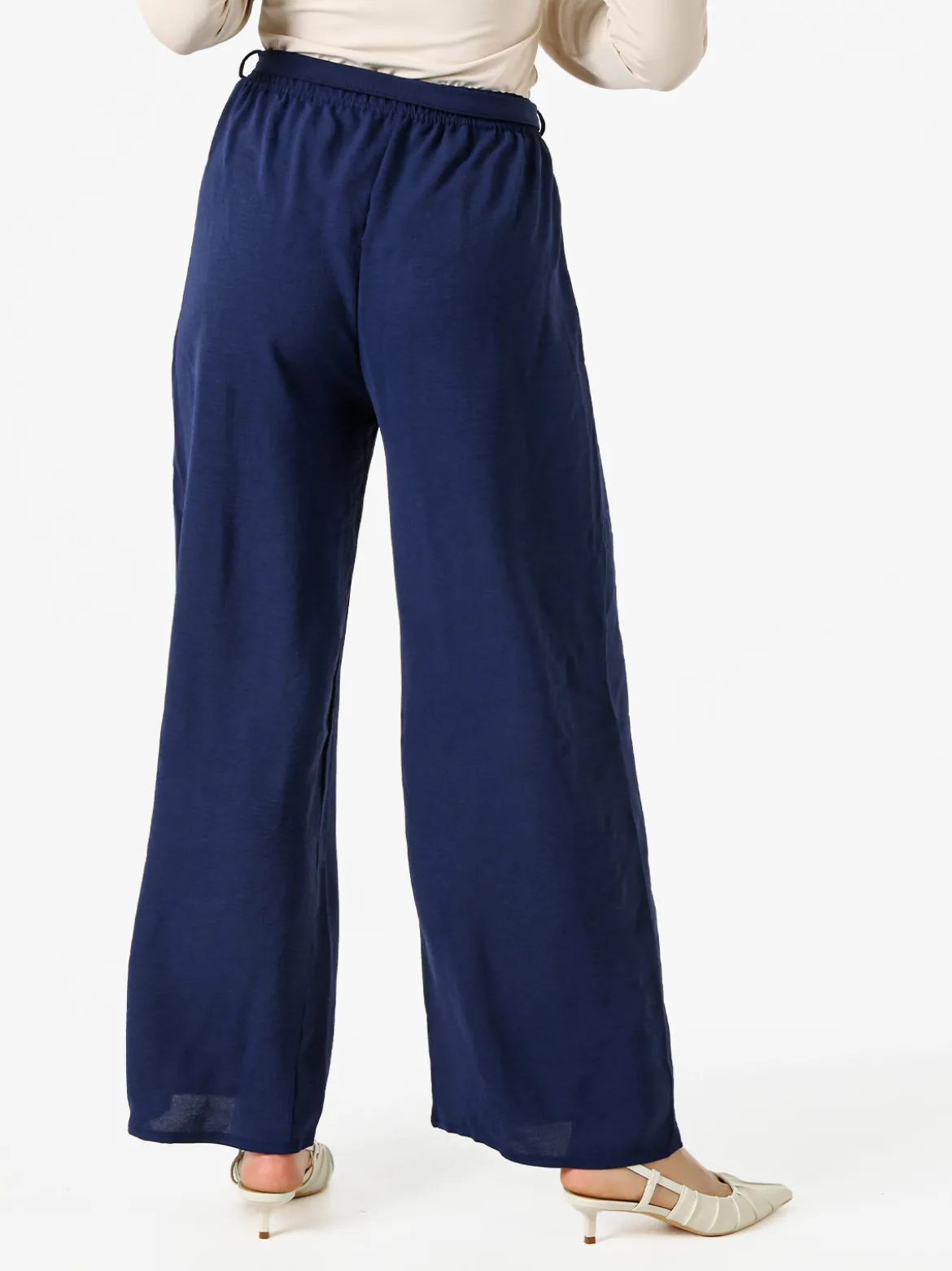 Eletta Pantaloni donna a palazzo in crèpe - blu