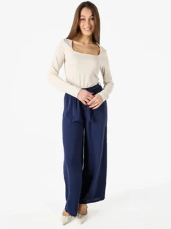 Eletta Pantaloni donna a palazzo in crèpe - blu