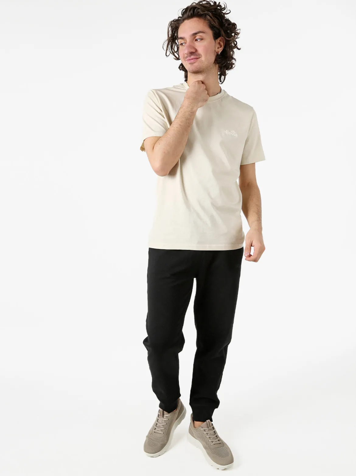 Ellesse Pantaloni tuta da uomo in felpa di cotone con coulisse e polsini - nero