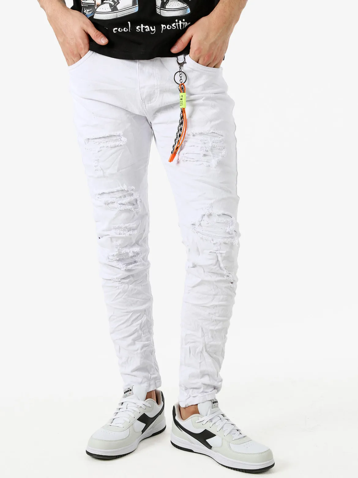 Elyn.G Jeans Jeans da uomo skinny con strappi - bianco