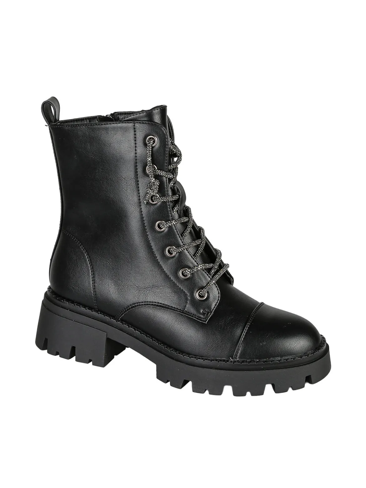 Energy Anfibi donna con lacci di strass e suola chunky - nero
