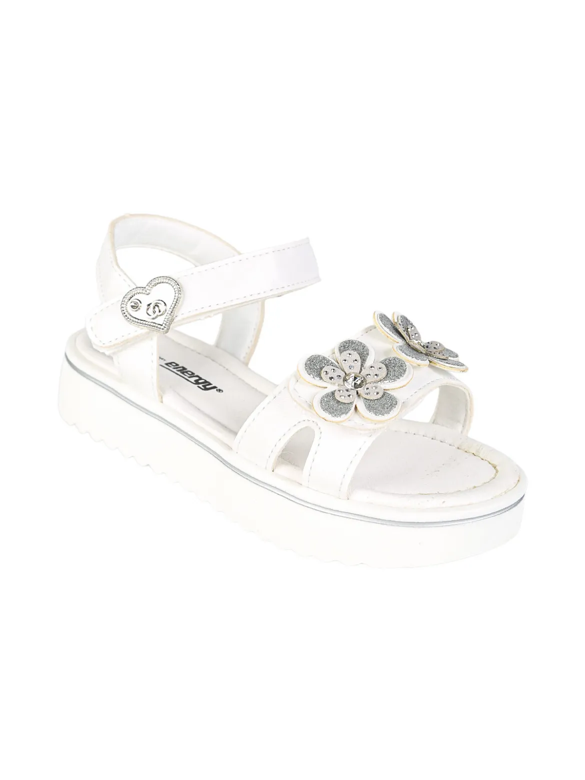 Energy Sandali da bambina con cinturini a strappo e fiori - bianco