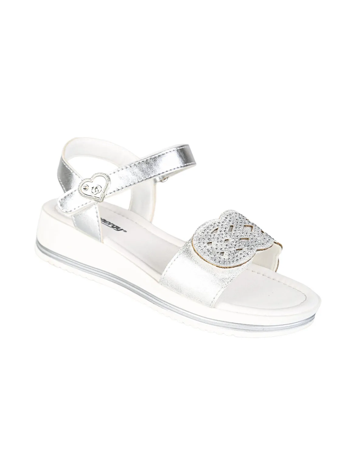 Energy Sandali da ragazza con cinturini a strappo e micro borchie - argento