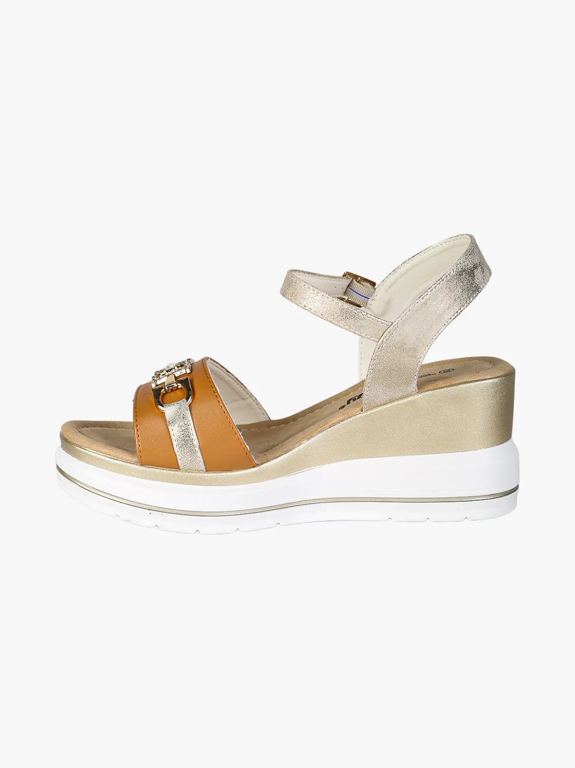 Energy Sandali donna con morsetto di strass e zeppa - cuoio