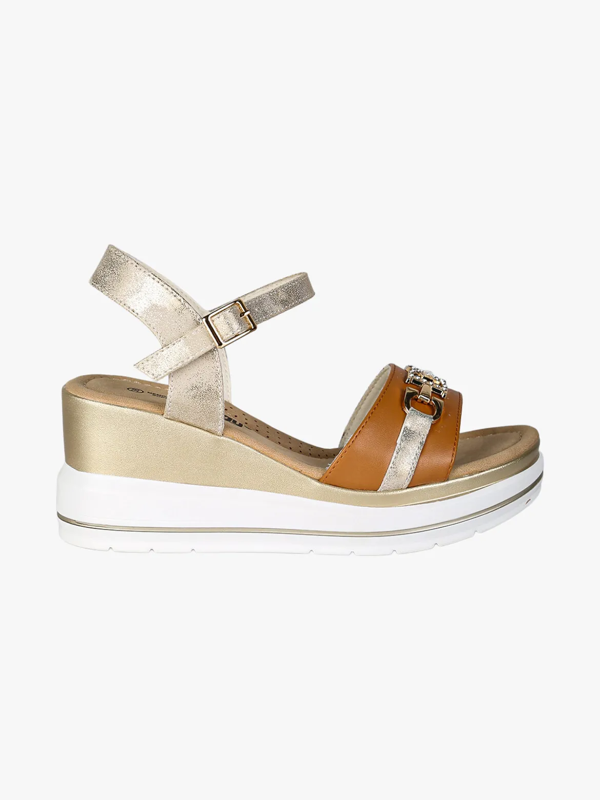 Energy Sandali donna con morsetto di strass e zeppa - cuoio