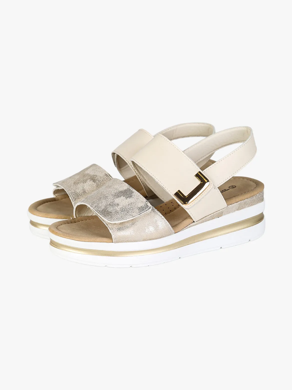 Energy Sandali donna con zeppa e doppia fibbia con strappo - beige