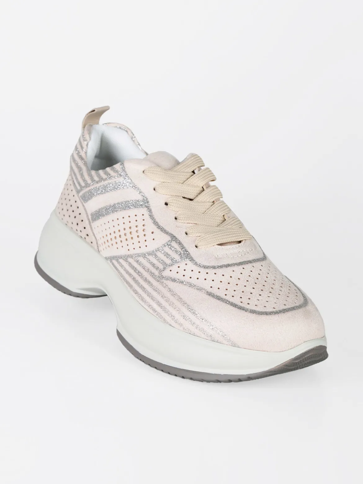 Energy Sneakers donna stringate con zeppa e glitter