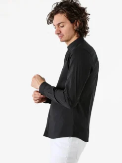 Enos Jeans Camicia da uomo slim fit a maniche lunghe con collo alla coreana - nero