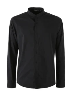 Enos Jeans Camicia da uomo slim fit a maniche lunghe con collo alla coreana - nero