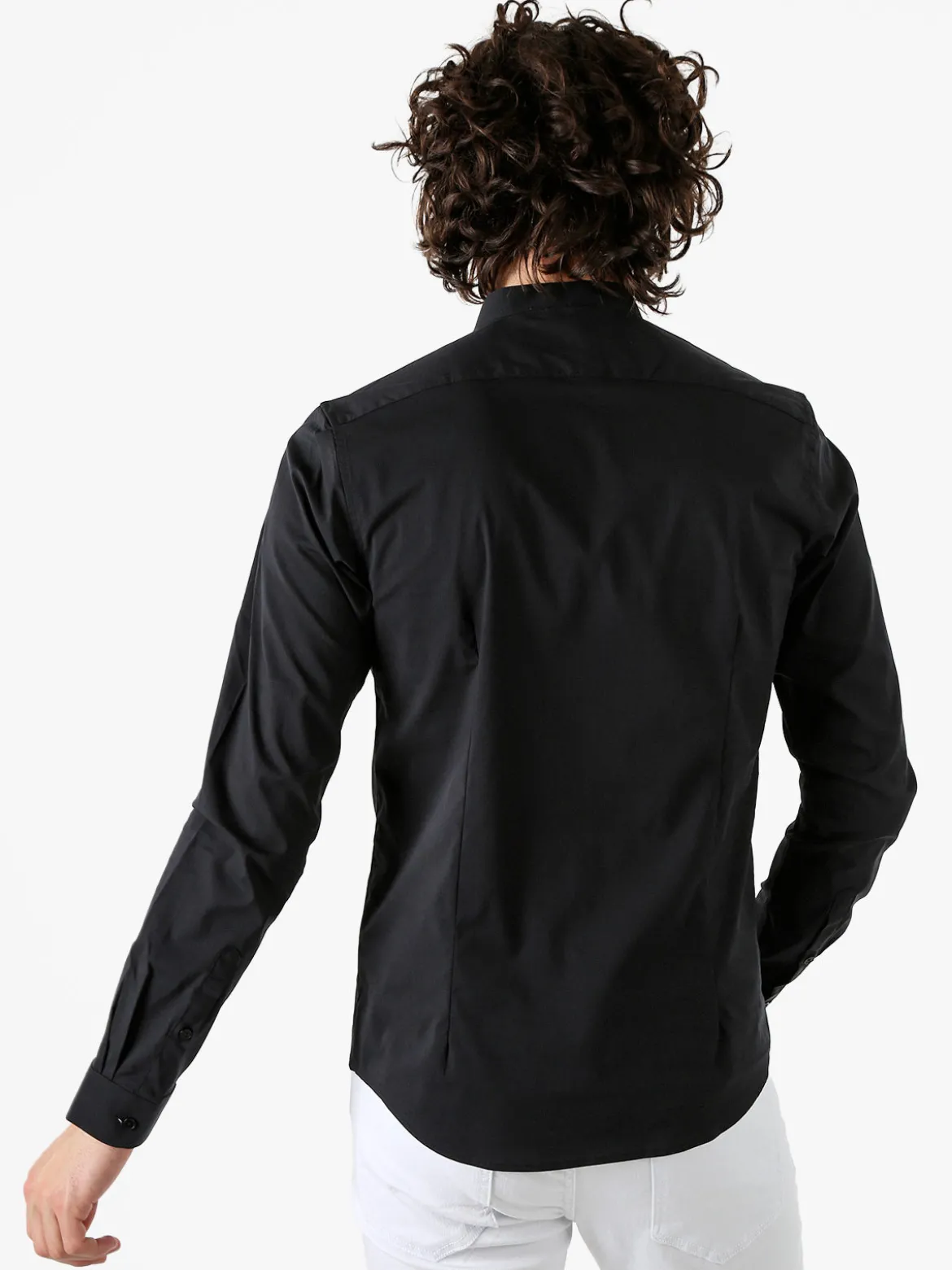 Enos Jeans Camicia da uomo slim fit a maniche lunghe con collo alla coreana - nero