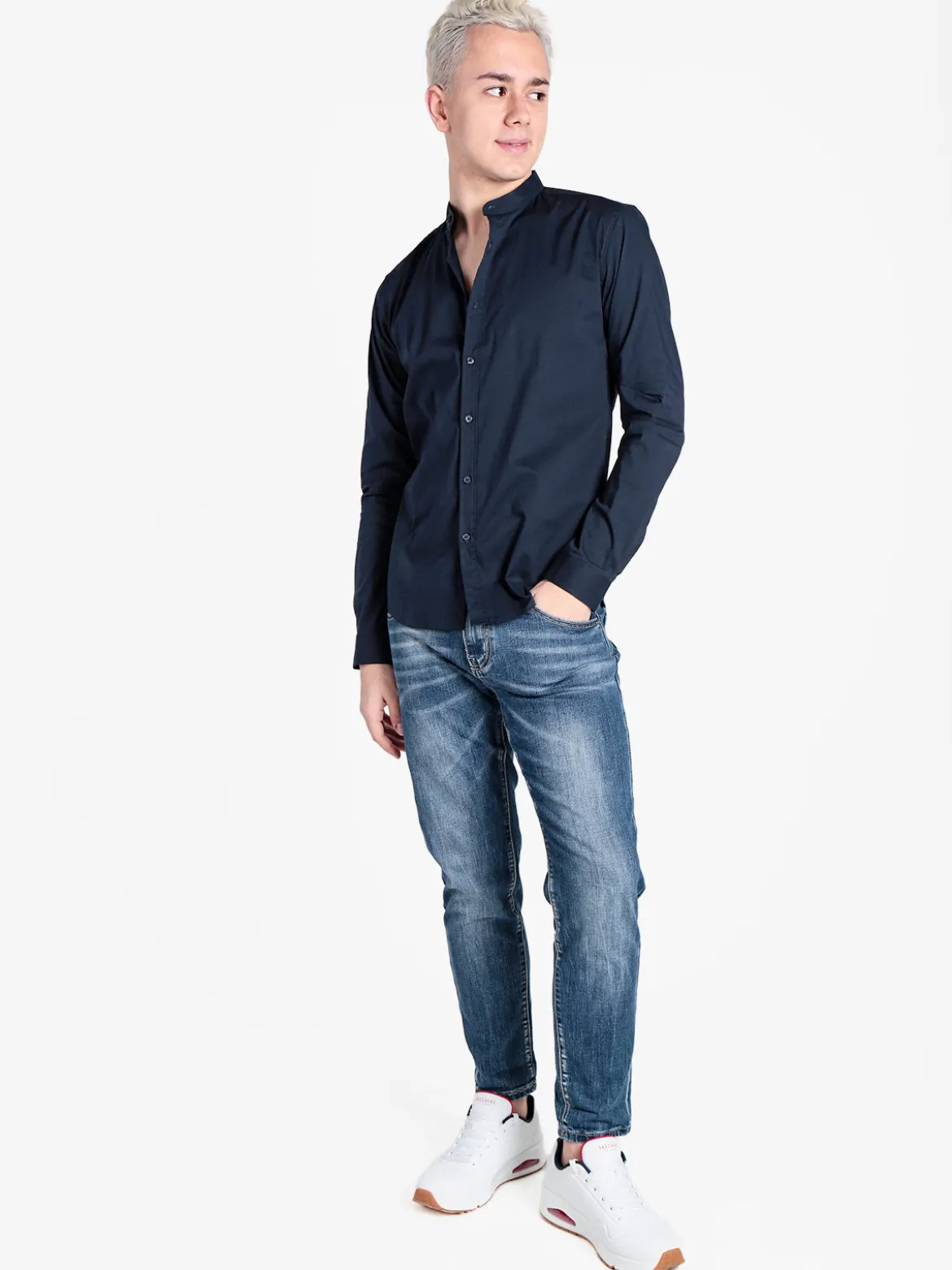 Enos Jeans Camicia uomo slim fit con colletto alla coreana
