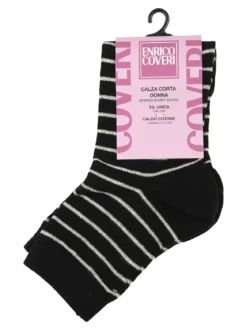 Enrico Coveri Calze corte da donna in caldo cotone a righe - nero