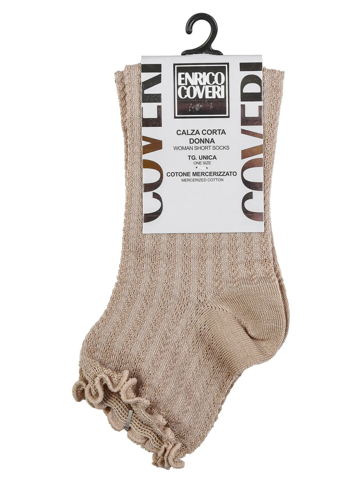 Enrico Coveri Calze corte da donna in cotone mercerizzato e bordo volant - khaki