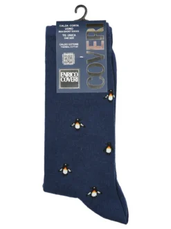 Enrico Coveri Calze corte da uomo in caldo cotone con stampe disegni - blu