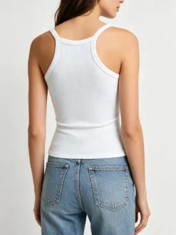 Essenziale Milano Top donna a coste con spalline strette e scollo vogatore - bianco