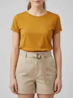 Essenziale Milano T-shirt girocollo da donna in cotone - senape