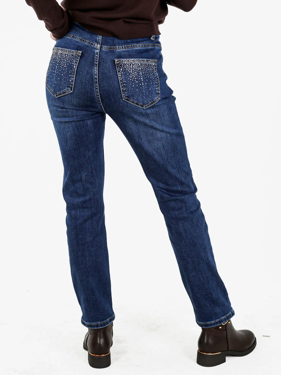 Farfallina Jeans donna a gamba dritta con piccole borchie sul retro - jeans