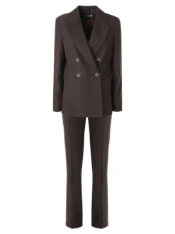 Fast Fashion Completo elegante da donna con blazer a doppiopetto e pantaloni a gamba dritta - moro