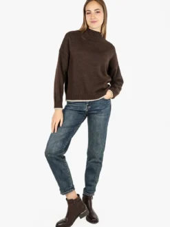 Fh Maglione donna in misto lana con dettaglio lurex - marrone