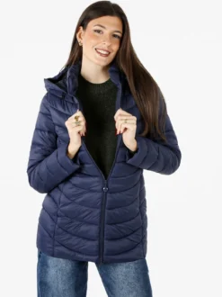 Flight Finery Giubbotto lungo da donna con cappuccio e zip - blu