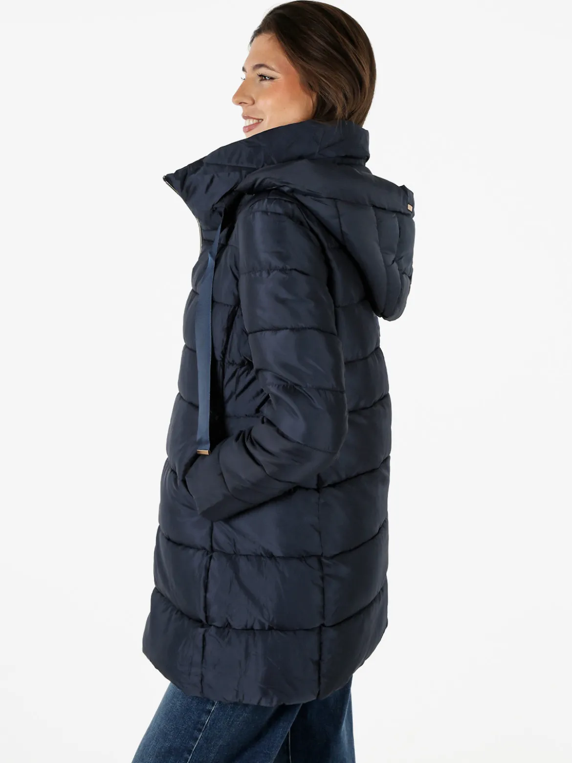Flight Finery Giubbotto lungo da donna imbottito con cappuccio e zip - blu scuro