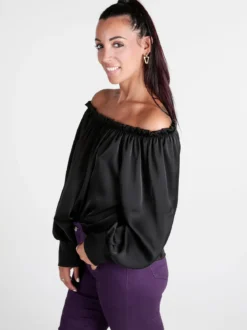 Floria Blusa donna effetto raso con scollo a barca