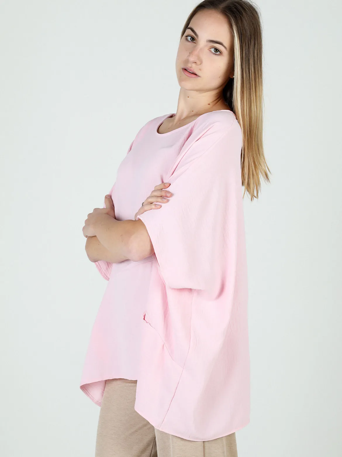 Floria Maxi blusa donna con maniche corte a pipistrello