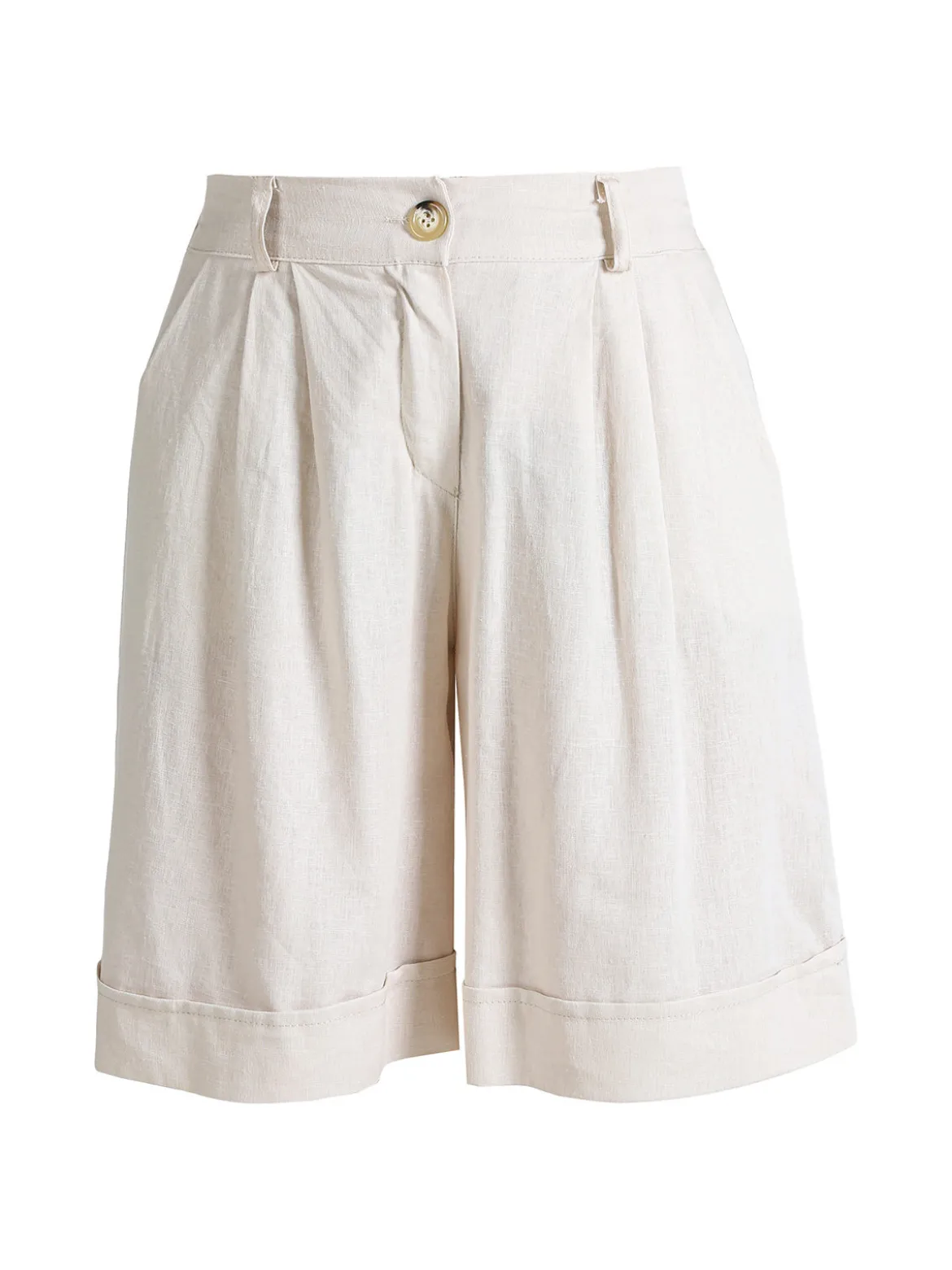 Frenetika Bermuda donna in misto lino con risvolto