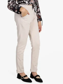 Frenetika Pantaloni donna a vita bassa con risvolto - beige