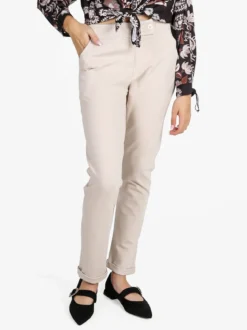 Frenetika Pantaloni donna a vita bassa con risvolto - beige