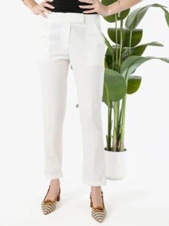 Frenetika Pantaloni donna a vita bassa con risvolto - bianco