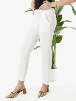 Frenetika Pantaloni donna a vita bassa con risvolto - bianco