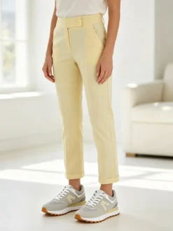 Frenetika Pantaloni donna a vita bassa con risvolto - giallo