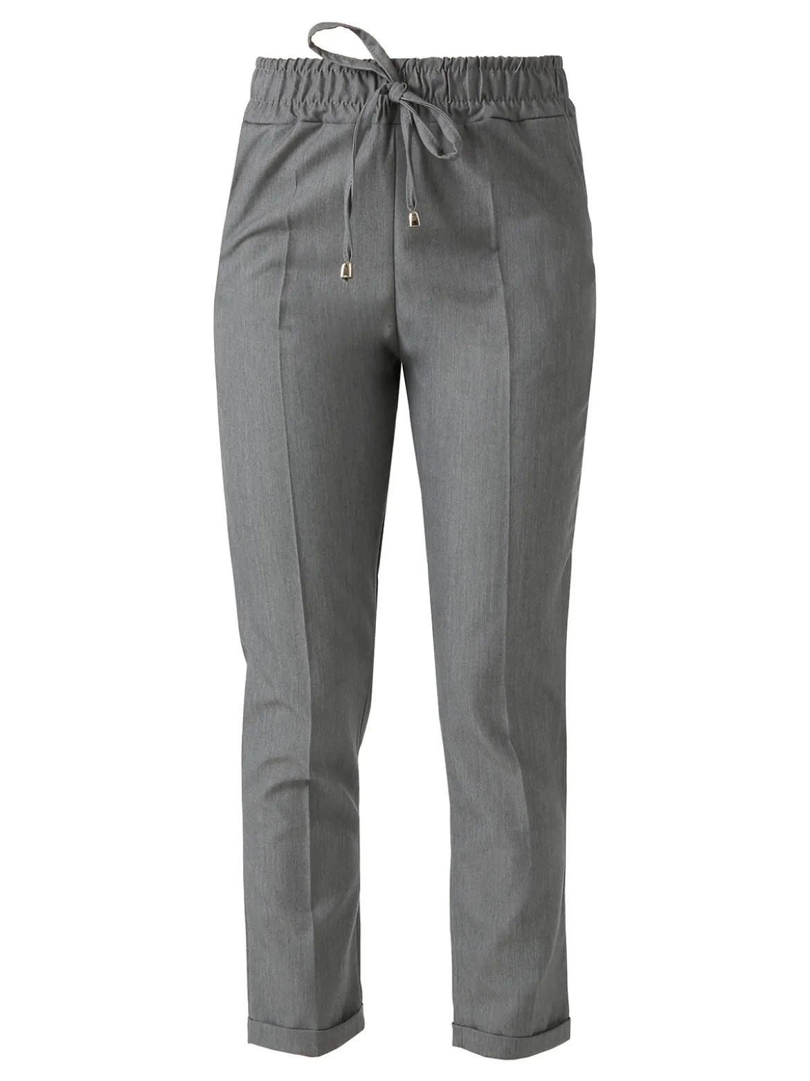 Frenetika Pantaloni donna casual con elastico in vita e risvolto sul finale - grigio