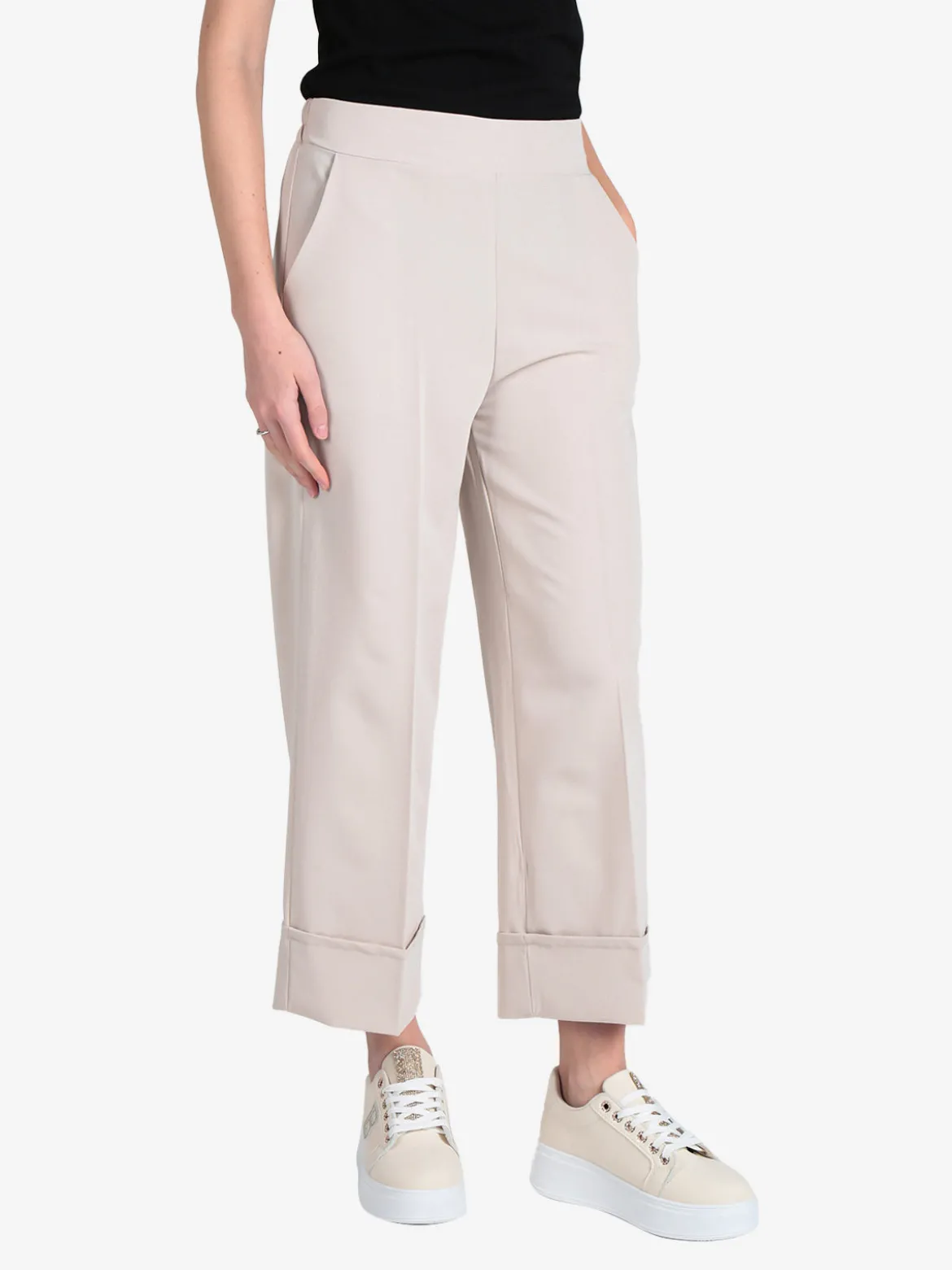 Frenetika Pantaloni donna crop con risvolto alto